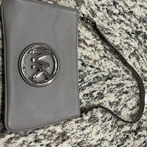 Michael Kors Silver Logo Gray Wristlet